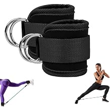 1Pair Black Ankle Straps for Cable Machine, Double D-Ring Gym Cuffs