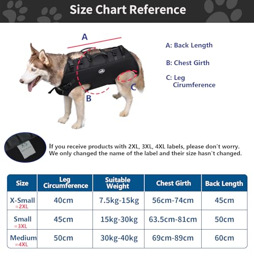 Wakytu Hundehebegeschirr für Große Hunde Notfallrucksack Hundetragetasche für Behindert Gelenkverletzungen Ältere Hunde Treppen rauf und runter Autos Hundetragetuch 30-40KG