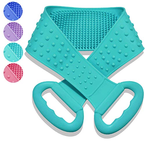 Back Scrubber for Shower, 27" Lengthen Silicone Back Cleaning Shower Strap Exfoliating Body Brush Deep Clean Back Remove Ash Mud Long Lasting Comfortable Massage Easy Cleaning Shower (Green)