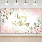 Avezano Rose Gold Birthday Backdrop for Women Pink Floral Golden Flash Happy Birthday Party Decorations Flower Glitters B-day Banner (6x3.6ft)