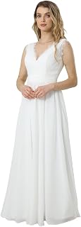 Ivory Lace A-line Boho Wedding Dress Chiifon V-Neck Long Zipeer Beach Bride Gowns for Women