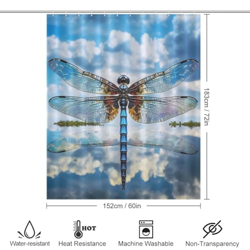 Rideau de douche en polyester style nature libellule pour sublimer la décoration de baignoire