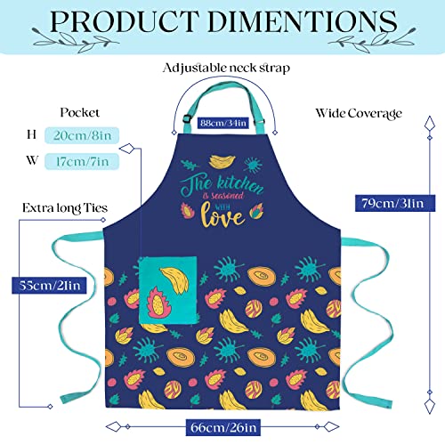 VITA ELEGANTE Waterproof Apron for Women with Large Pocket for Cooking & Baking - Oil and Stain Repellent - Seasoned with Love design in Blue
