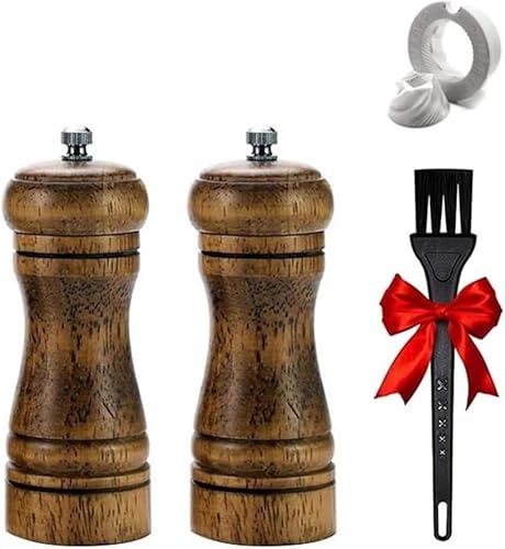 Manual Coffee and Spice Grinder,Wood Salt and Pepper Grinder Set, Pepper Mill, Salt Shakers w/Adjustable Ceramic Rotor,Oak Wood(
