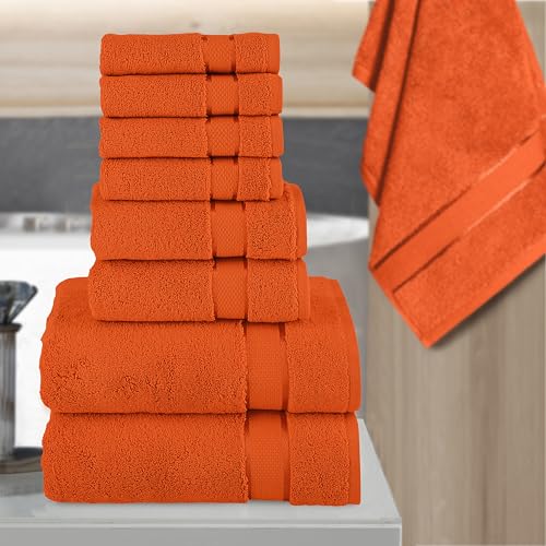 Image of Elegant Comfort Premium Cotton 8-Piece Towel Set, Includes 4 Washcloths, 2 Hand Towels and 2 Bath Towels, 100% Turkish Cotton - Highly Absorbent and Super Soft Towels for Bathroom, Orange