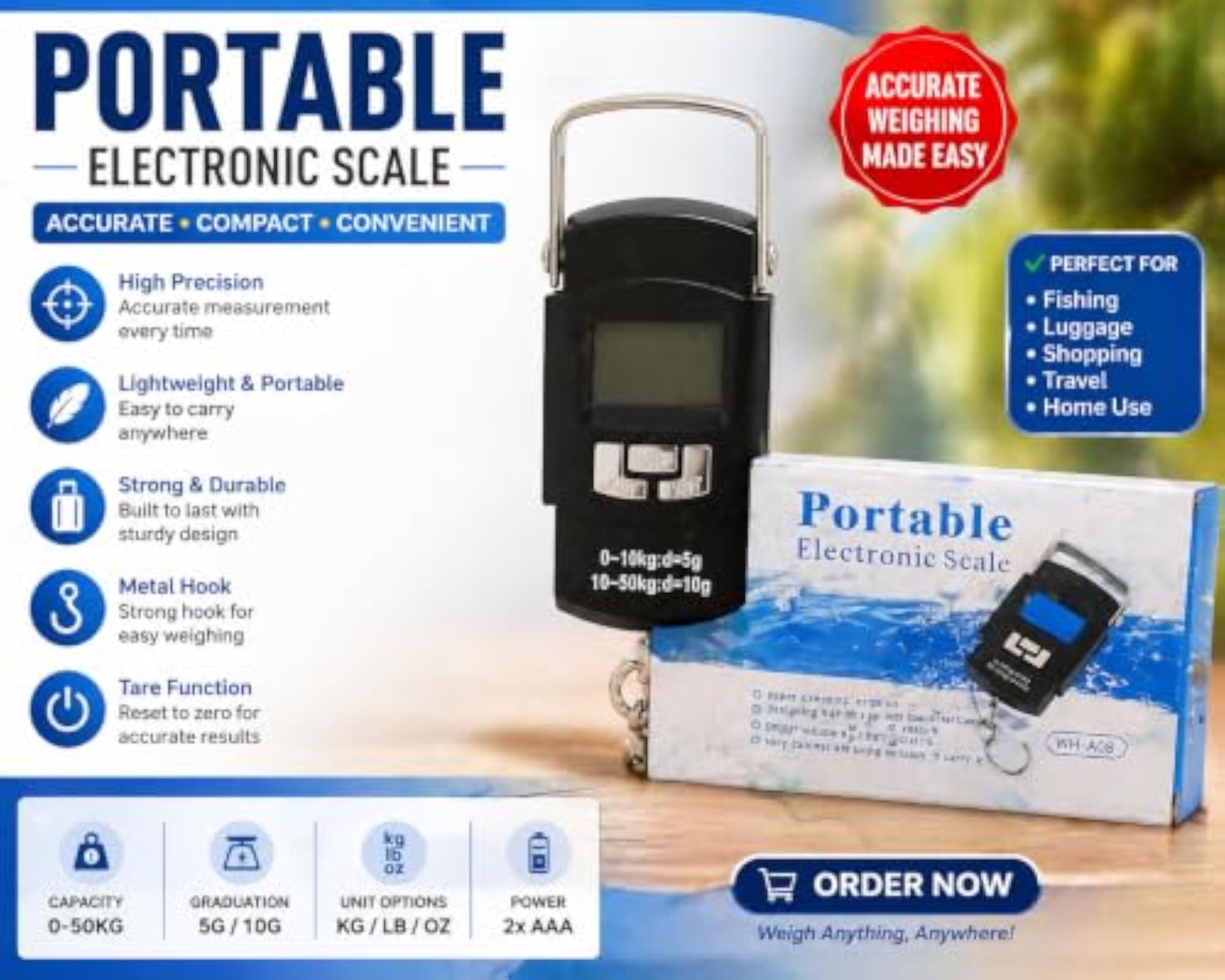 Portable Electronic Hanging Scale, 30 kg Capacity