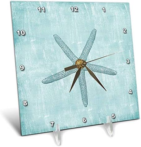 3dRose dc_178911_1 Aqua Starfish Abstract Beach Theme Desk Clock, 6 by 6"