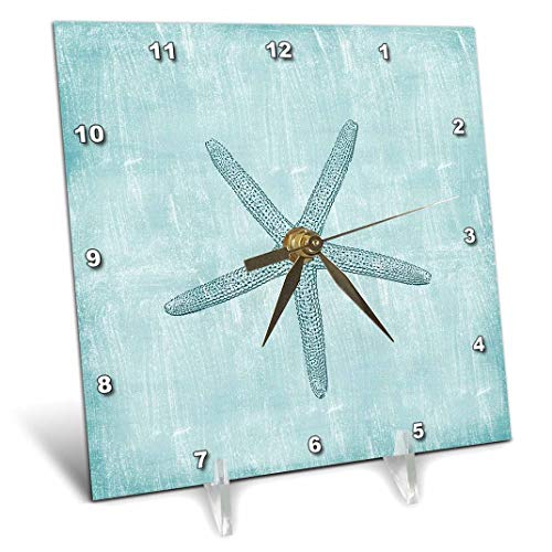3Drose Dc_178911_1 Aqua Starfish Abstract Beach Theme Desk Clock, 6 By 6" #TOP16