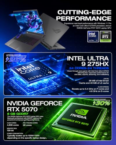 Image of ASUS ROG Strix G18 Gaming Laptop, Intel 24 Core Ultra 9 275HX, RTX 5070