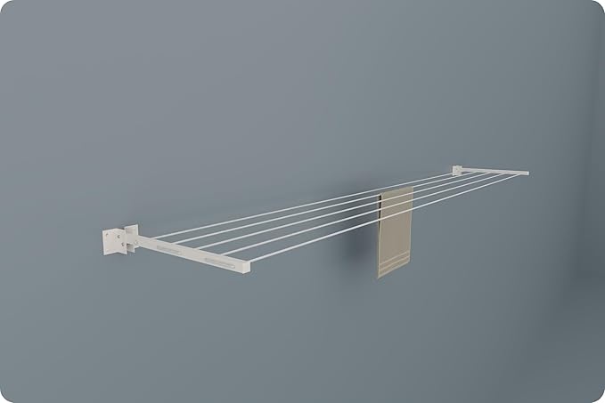 Amiraj Powder Coated Metal Clothes Drying Stand Wall Mounted/Cloth Dryer Stand/Clothes Hanger for Drying Clothes Foldable for Home Or Balcony with 50 Feet Rope and Fasteners Set