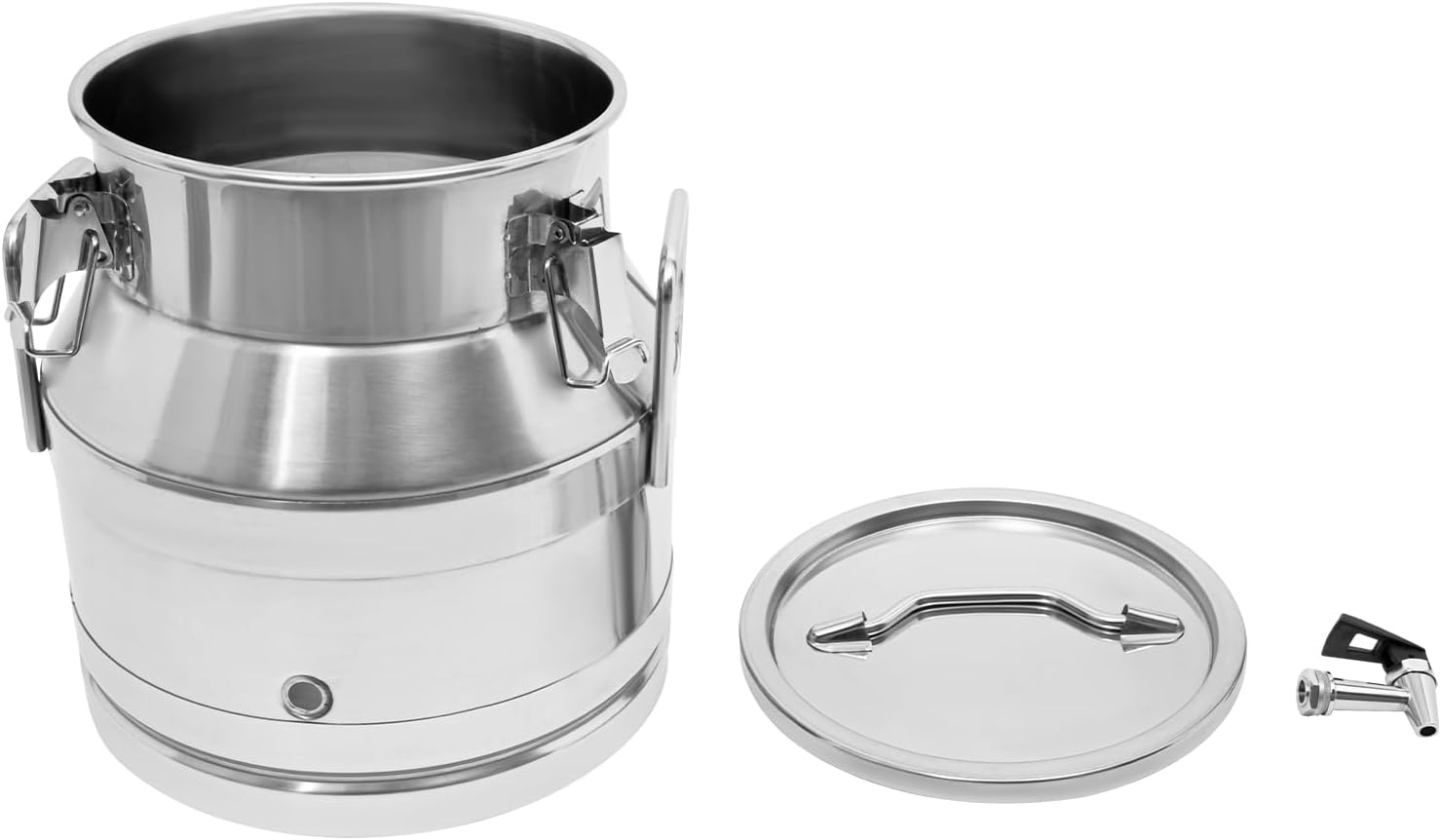 Stainless Steel Milk Can Bucket 20L with Faucet, 201 Food-Grade Jug for Wine, Beer, Oil Storage, Silicone Seal, Durable Liquid Canister, Silver Finish