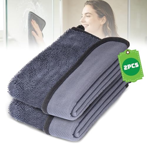 YIGAARUI Magic Cloth-2pcs Super Absorbent Microfiber Bath Wipe Bathroom Magic Cleaning Cloths Microfibre Cleaning Wipe for Removing Water Shiny Twisted Cloth (2)