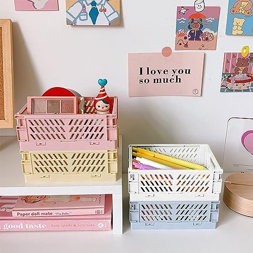 Pack of 5 Folding Boxes, Plastic Folding Baskets, Small (20 x 15 x 9 cm), Mini Folding Box (15 x 10 x 5.7 cm), Portable Storage Boxes, Colourful, Sturdy, Foldable Storage Box, for Home, Office, Shop,