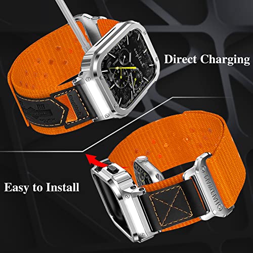 Suplink Metal Case With Nylon Band Compatible Apple Watch Bands 44Mm,Stainless Steel Protector Cover Strap For Iwatch Series 6/5/4/Se(Orange) #TOP2