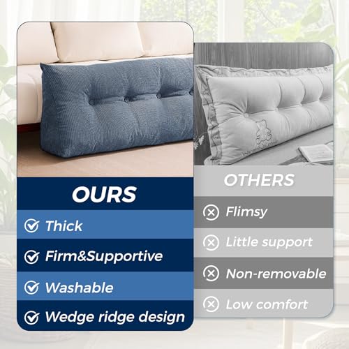 Wedge Pillow Headboard Twin, Triangular Headboard Pillow, Wedge Headboard Pillow for Bed Sofa, Daybed Pillows for Sitting up, Reading or Working with Removable Cover, Navy