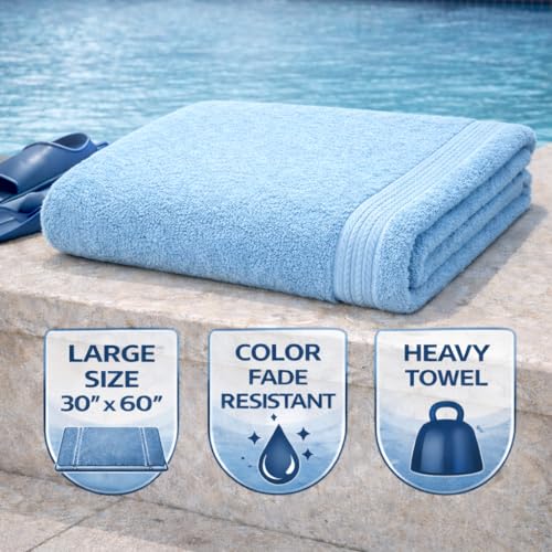 Image of Fitness Mantra Cotton Bath Towel 650 GSM | Heavyweight, Soft & Absorbent | Quick Dry | Large 30 x 60 Inch Towel for Daily Bath Use | 1 Peace| Blue|