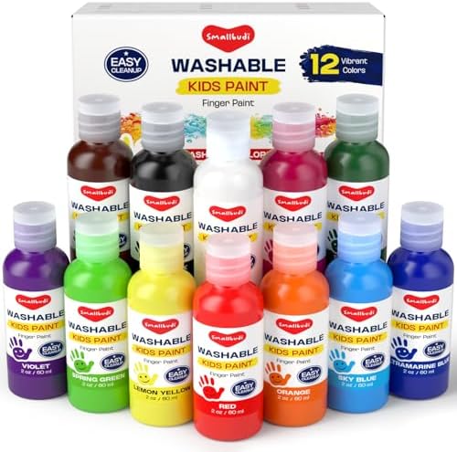 Smallbudi 12 Colors Washable Finger Paint Set for Kids 2 oz/60 ml