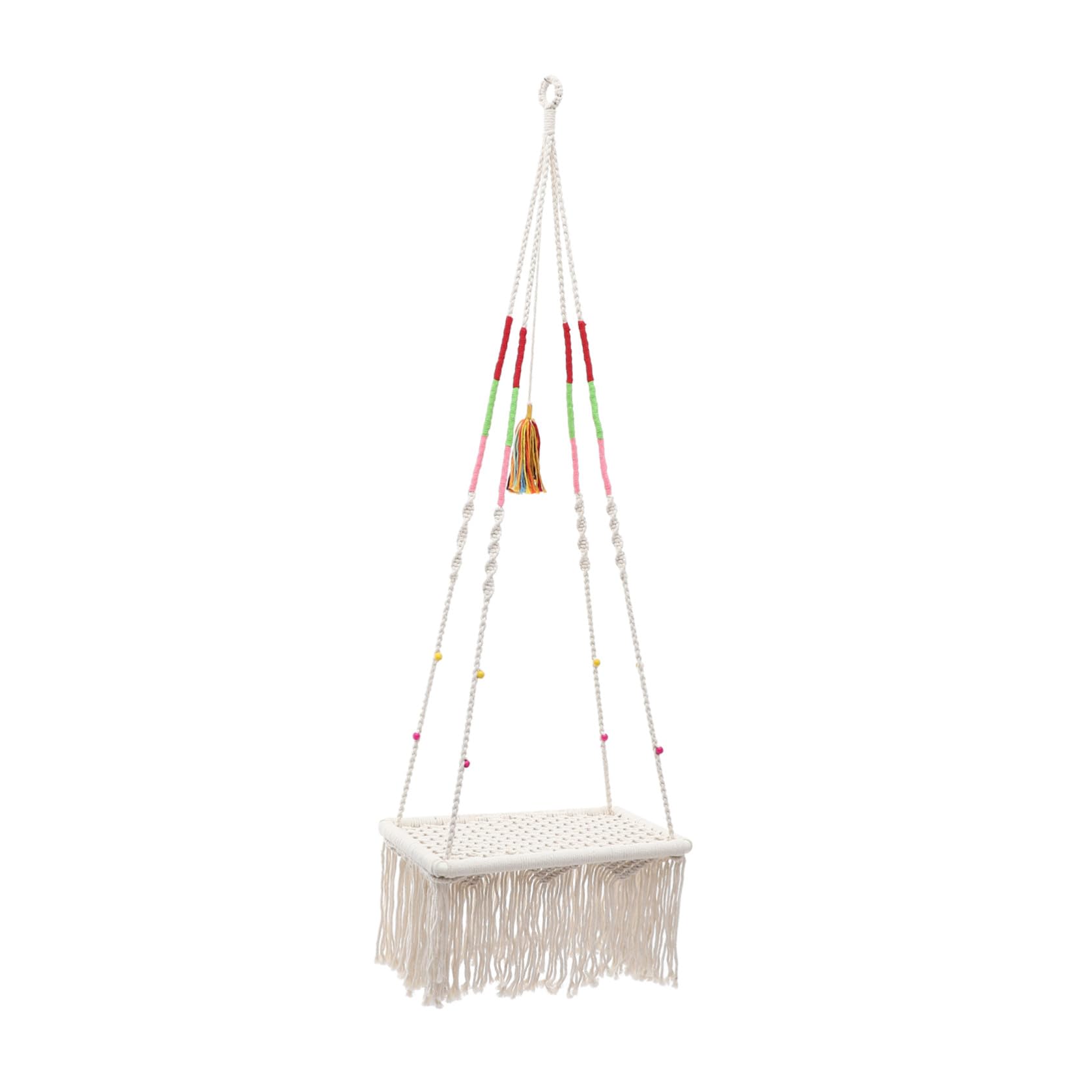 Veemoon Amaca per Gatti Sospesa in Corda di Cotone Beige, Decorativa e Facile da Lavare, Design Bohemien Intrecciato a Mano per Cuccioli e Uso Interno
