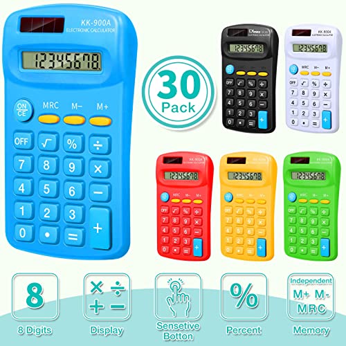 30 Pack Pocket Calculator Small Battery Powered Calculator Bulk Mini Size 4 Function Calculator Hand Held Basic Calculator For Students Kids School Home Office (Green, White, Red, Yellow, Blue, Black) #TOP1
