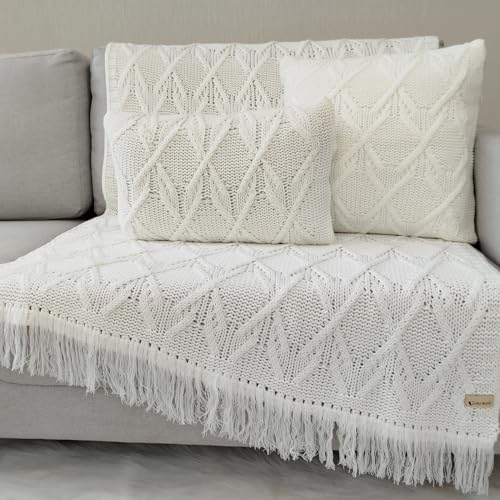 Kit Manta Tricot Protetora Sofá Sala Xale Decorativa 150x90cm +2 ...