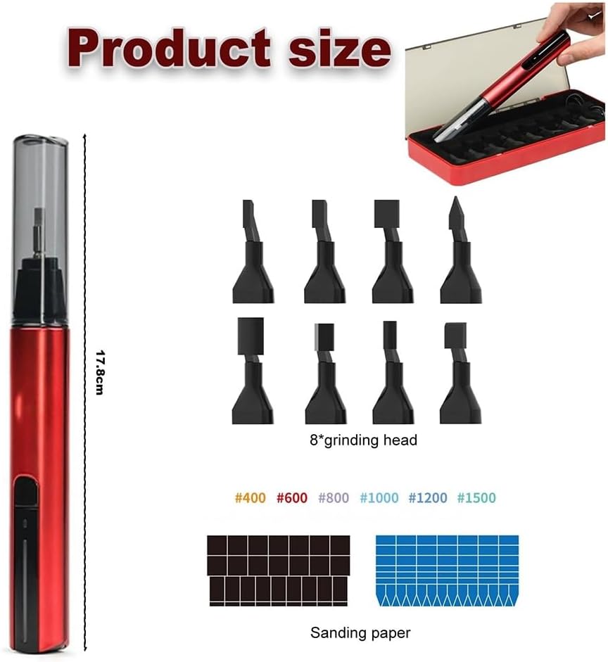 Reciprocating Electric Sander, 3-Speed Adjustable Detail Sanding Pen, 8 Sanding Heads and Self-Adhesive Sandpaper
