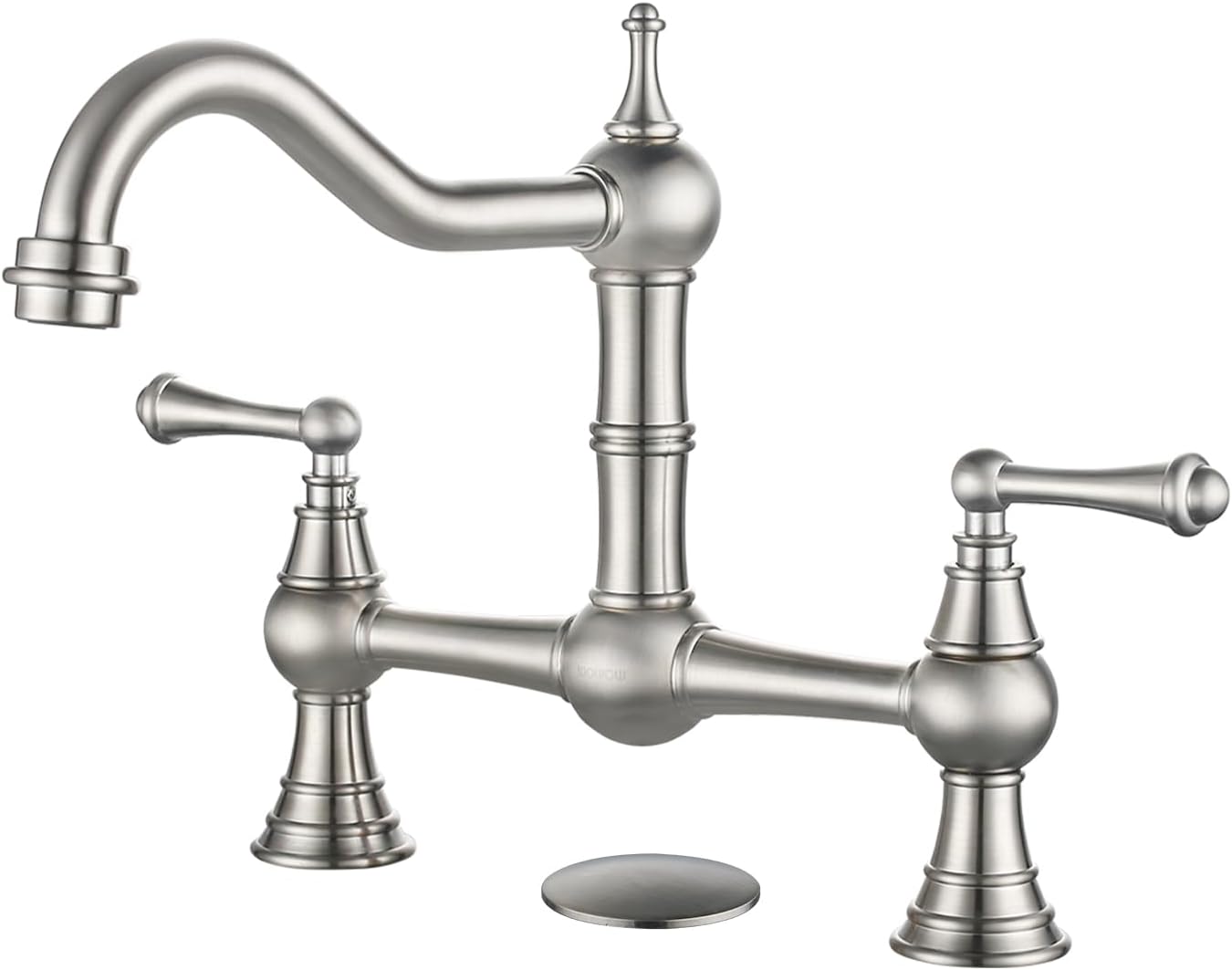 WOWOW Bridge Kitchen Faucet for Sink 2 or 3 Holes, Solid Brass Kitchen Sink Faucet 8-inch Centerset Deck Mount, Brushed Nickel Kitchen Faucet for Sink, RV, Laundry, Bar