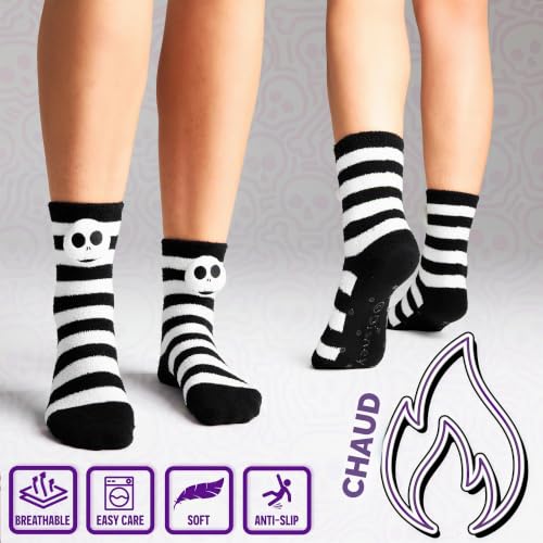 Disney The Nightmare Before Christmas Chaussettes Chaussons Femme EU 35-41, Polaire Duveteuse, Personnage 3D, Idée Cadeau (Noir Jack Skellington) – vue 5
