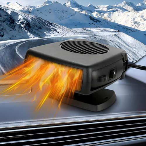 HIULLEN Calefacción para coche, 12V 150W Calefactor Descongelador para Coche, 2 en 1 Calefactor con Ventilador para Coche, Portátil Encendedor de Cigarrillos Calefactor para Vehículos, Calefacción