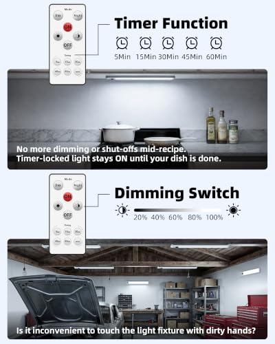 Image of EZVALO 6 Pack Under Cabinet Lights, 14.5'' Magnetic Motion Sensor Light, 4000mAh Rechargeable Closet Light with Remote & Timer, Dimmable 5700K Cool White for Kitchen, Closet, Stairs, Hallway