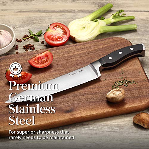 7-Piece Premium Kitchen Knife Set With Wooden Block | Master Maison Germ   an Stainless Steel Cutlery With Knife Sharpener (Black)
