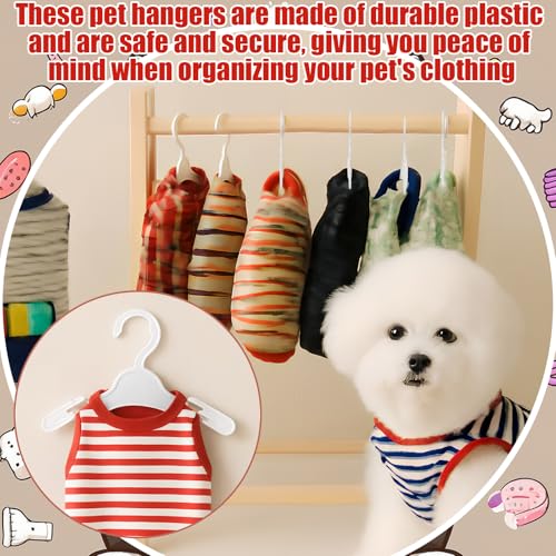 Threehoney 48 Pcs Dog Clothes Hangers 7 Inch Wide Non-Slip Plastic Pet Clothes Hangers Pet Clothing Holder Coat Hanger for Small Dog Cat Puppy Chihuahuas(White)