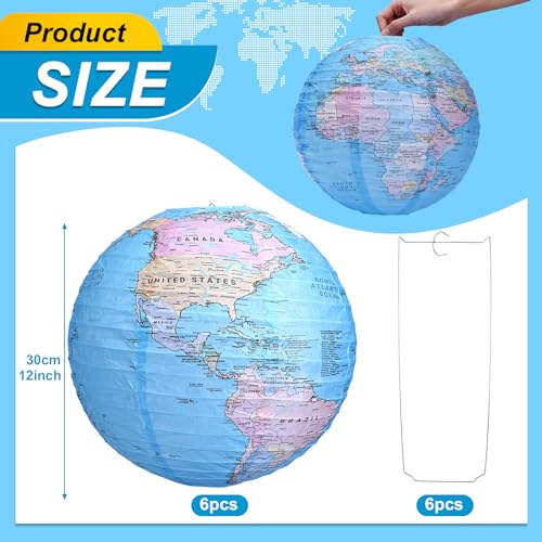 Image of Globe Hanging Paper Lanterns, Around The World Earth Day Decorations, Travel Themed Paper Lanterns for Classroom Decorations Travel Party Decorations (12 inch, 6pcs)