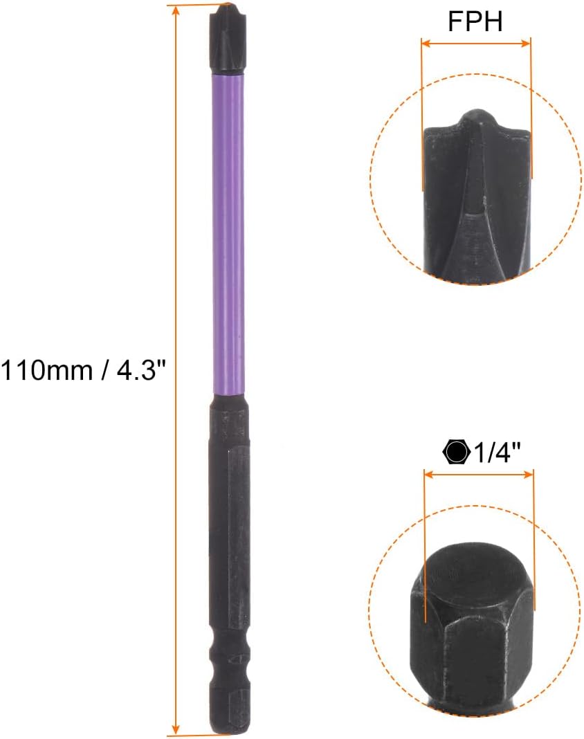 HARFINGTON 3pcs Phillips Slotted Head Screwdriver Bits FPH2 4.3" Length 1/4" Hex Shank S2 Steel Magnetic Flat Cross Head Electrician Bit