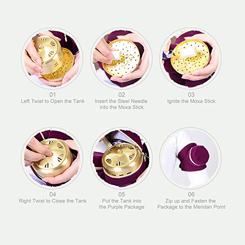 Smokeless Copper Moxa Box with Purifier Package Moxibustion Tank for Back Pain, Muscle Stiffness, Tendonitis, Arthritis (Not Include Moxa)