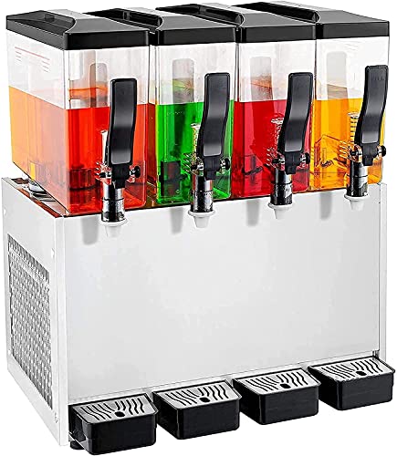 TECSPACE 110V Commercial Beverage Dispenser Cold and Hot ,4 Tanks 40L 12.7 Gallon, Stainless Steel Fruit Juice Beverage Machine 325W Ice Tea Drink