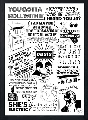 Green Graphics Oasis Lyric Poster Doodle Print Wall Art Music Song Home Decor Gift Idea Fan Band Merch (A3)