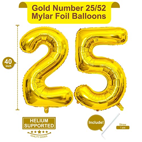 Image of 40 Inch Gold 25 Number Balloons Giant Jumbo Huge 25 or 52 Foil Mylar Helium Number Digital Balloons Gold Birthday Mylar Digital Balloons 25 Birthday Party 25th Anniversary Events Party Decorations