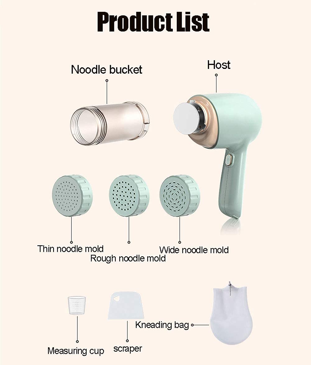 Prensa eléctrica para Hacer Pasta, máquina para Hacer Fideos, Accesorios para Hacer cortadores de Fettuccine con Cepillo de Limpieza y 3 moldes para Fideos, extraíbles, fáciles de Limpiar