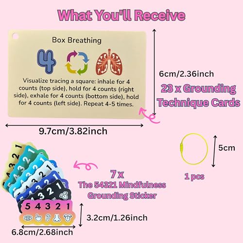 Grounding Cards & Anxiety Stickers Set, Therapy Games for Teens & Adults, 23 Coping Skills for Stress Relief with Explanations, Mindfulness Tools for Trauma, PTSD, BPD | Mental Health Self Care Gift - Image 5