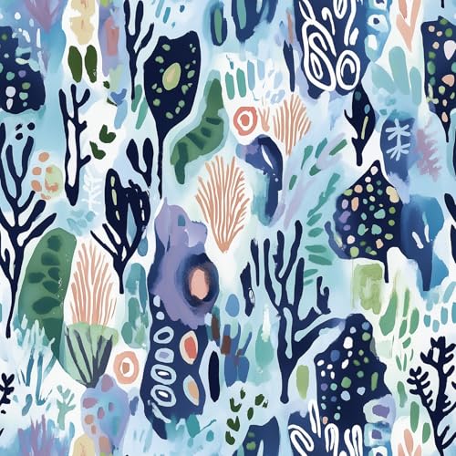 KDGHORMY Abstract Sea Coral Wallpaper Self Adhesive Peel and Stick Blue Watercolor Seaweed Botanical Leaves Contact Paper Removable Waterproof for Bedroom Renter Friendly 17.71"x236.2" by KDGHORMY - Used condition - US$30.28