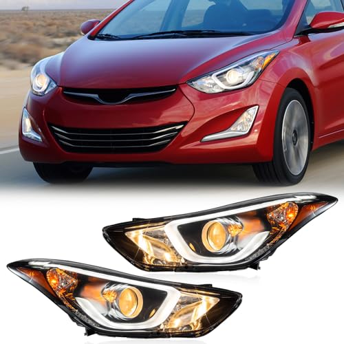TODO Headlight Assembly Compatible with 2014-2016 Hyundai Elantra Sport/Limited, LED DRL Halogen Headlamp Pair, Replacement 92101-3Y510 92102-3Y510