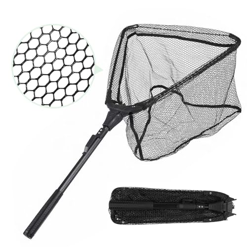 Maylatte Schepnet Voor Vissen Met Rubber, Telescopisch Landingsnet 90 Cm, Opvouwbaar Net Voor Trout, Zalm, Karp, Bas En Catfish