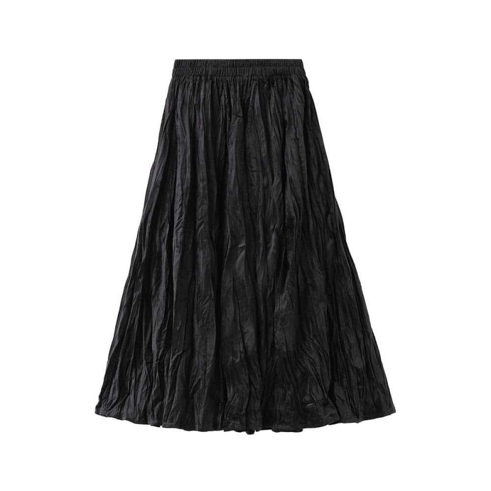 Faldas para Mujer Cintura Elástica, Faldas Negras De Invierno Tallas Grandes Cintura Elástica Faldas Fruncidas De Terciopelo Lisi Faldas Plisadas De Talle Alto (Black One Size)