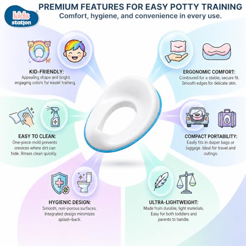 Image of Kids Station Baby Portable Baby Potty Training Toilet Seat Cover with Non-Slip Base, Splash Guard, and Storage Hook-Ideal for 1-5 Year Child, Fits Round & Oval Western Toilets, Toddler Travel-Friendly