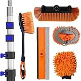 SKGPOLE 26Ft Reach Car Wash Kit with 5-20FT Telescopic Extension Pole, Car Wash Brush with Long Handle, Wheel Tire Brush, Car Wash Mop, Mitt, Squeegee for Cleaning Car, SUV, RV, Boats, Solar Panels