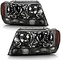 ACANII - For 1999-2004 Jeep Grand Cherokee Smoke Lens Replacement Headlights Headlamps Pair Driver + Passenger Side