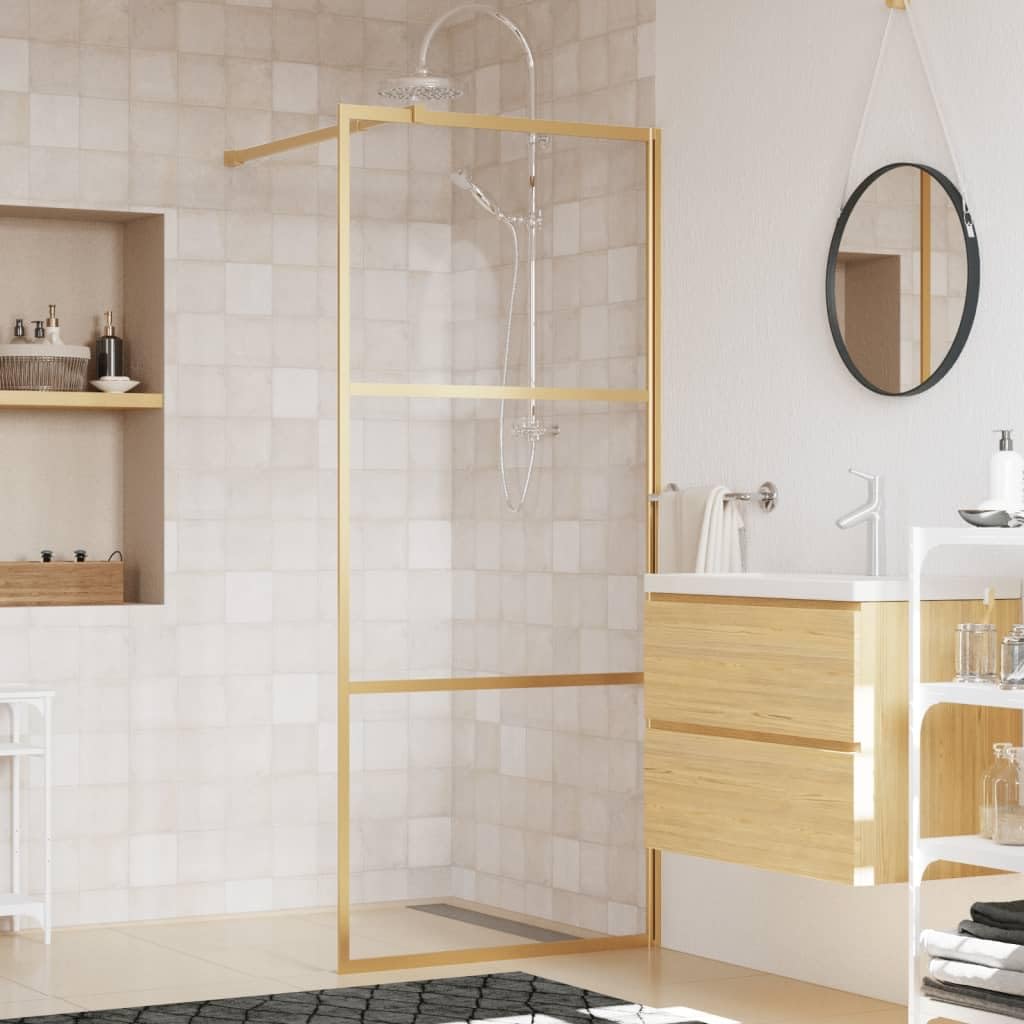 Parete per Doccia Walk-in Vetro Trasparente ESG 80x195 cm Oro,Parete per Doccia Walk-in,Parete Doccia,Componenti Doccia,Pareti Doccia-154935