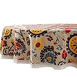 Lahome Bohemian Sunflower Tablecloth- Cotton Linen Table Cover Kitchen Dining Room Restaurant Party Decoration (Round - 60