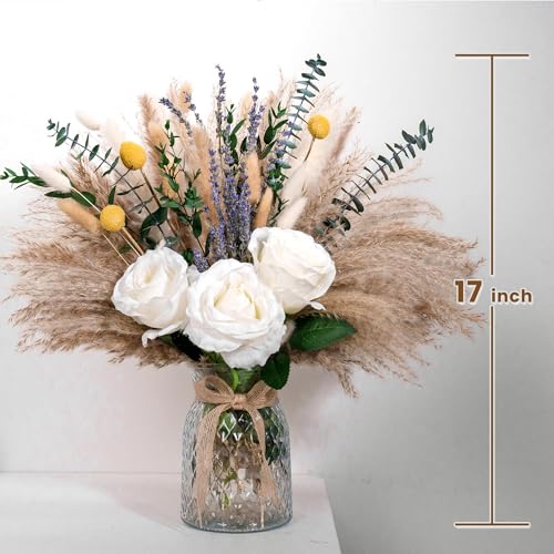 Faux Flower Arrangement with Vase, Center Pieces Decoration for Table, Pampas Grass Floral Décor, Thanksgiving & Christmas Coffee Table Decorations, Artificial Flowers in Vase, Centro de Mesa