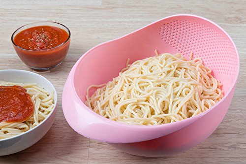Prep And Serve Multi-Function Bowl With Integrated Colander (Large, Pink) #TOP2